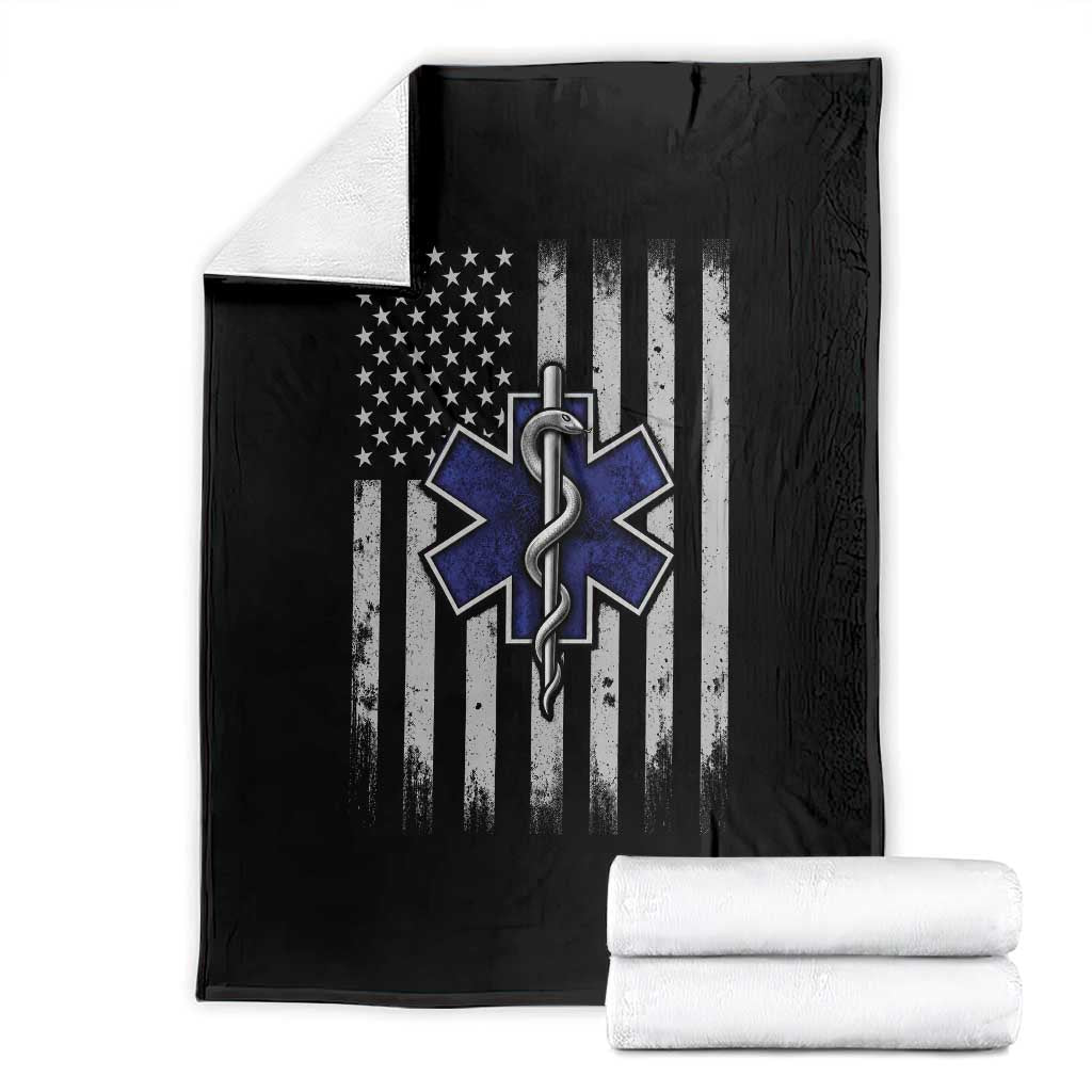 Patriotic EMS EMT Star of Life Throw Blanket Vintage Paramedic American Flag Emergency First Responders