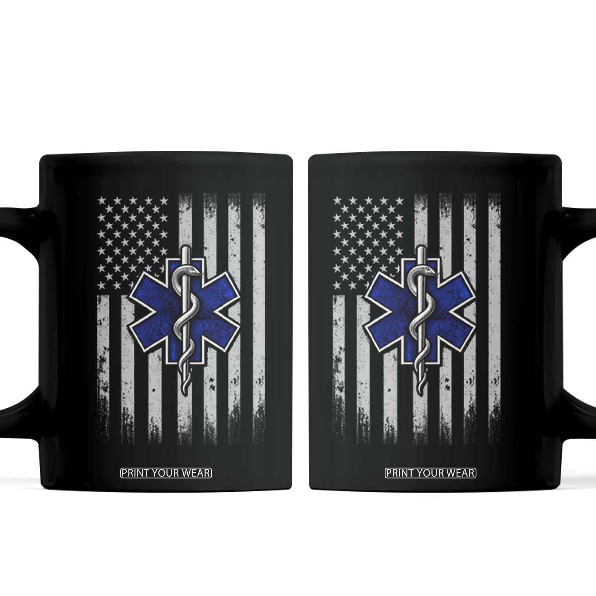 Patriotic EMS EMT Star of Life Coffee Mug Vintage Paramedic American Flag Emergency First Responders