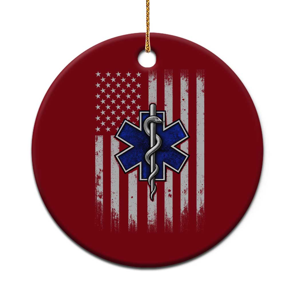Patriotic EMS EMT Star of Life Ceramic Ornament Vintage Paramedic American Flag Emergency First Responders