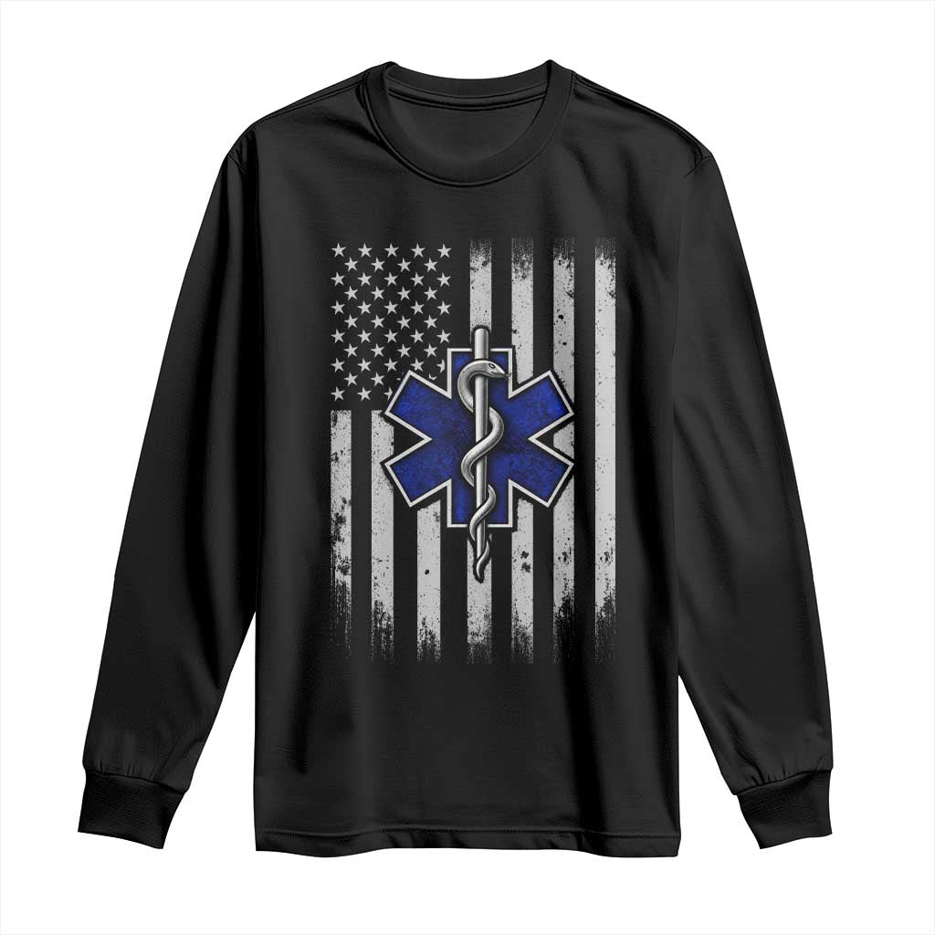 Patriotic EMS EMT Star of Life Long Sleeve Shirt Vintage Paramedic American Flag Emergency First Responders