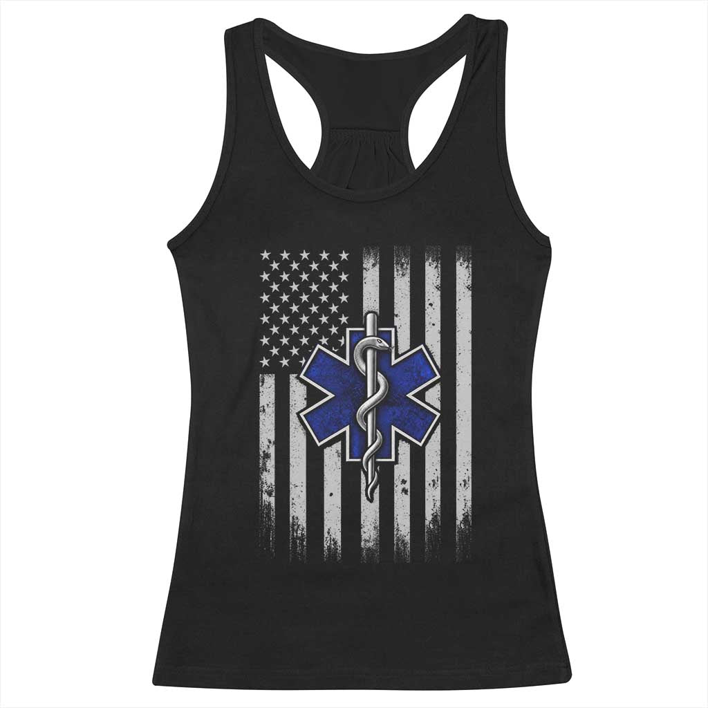 Patriotic EMS EMT Star of Life Racerback Tank Top Vintage Paramedic American Flag Emergency First Responders