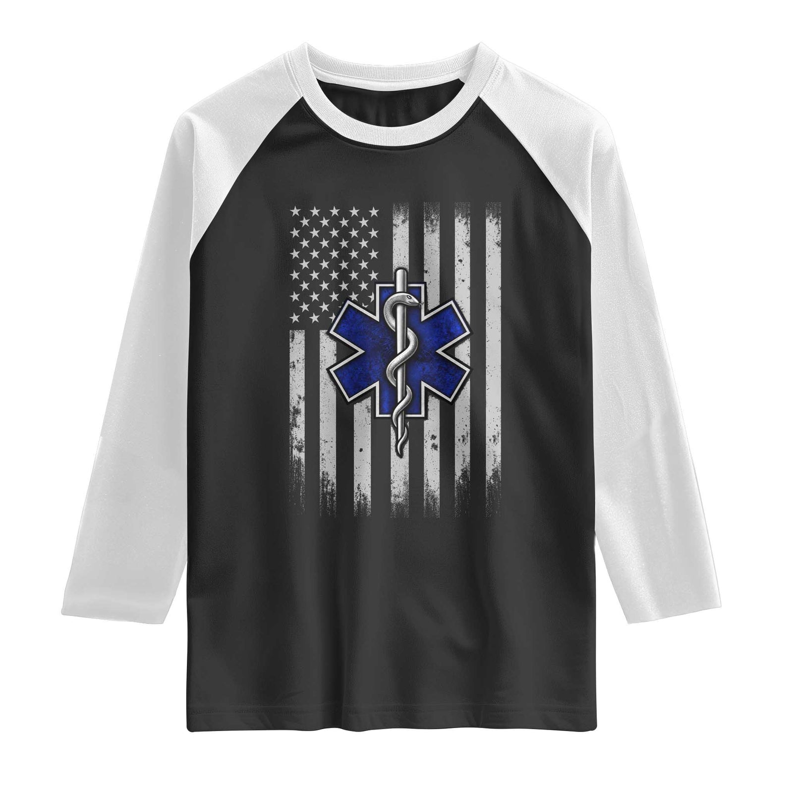 Patriotic EMS EMT Star of Life Raglan Shirt Vintage Paramedic American Flag Emergency First Responders