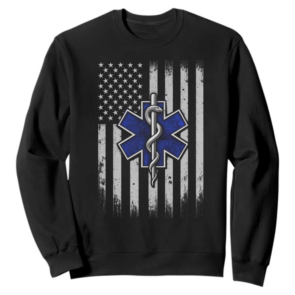 Patriotic EMS EMT Star of Life Sweatshirt Vintage Paramedic American Flag Emergency First Responders