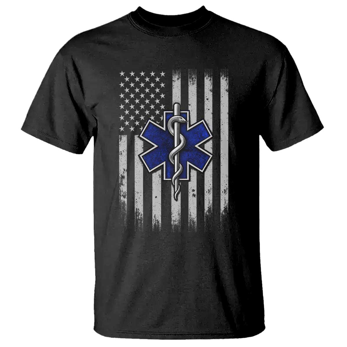 Patriotic EMS EMT Star of Life T Shirt Vintage Paramedic American Flag Emergency First Responders