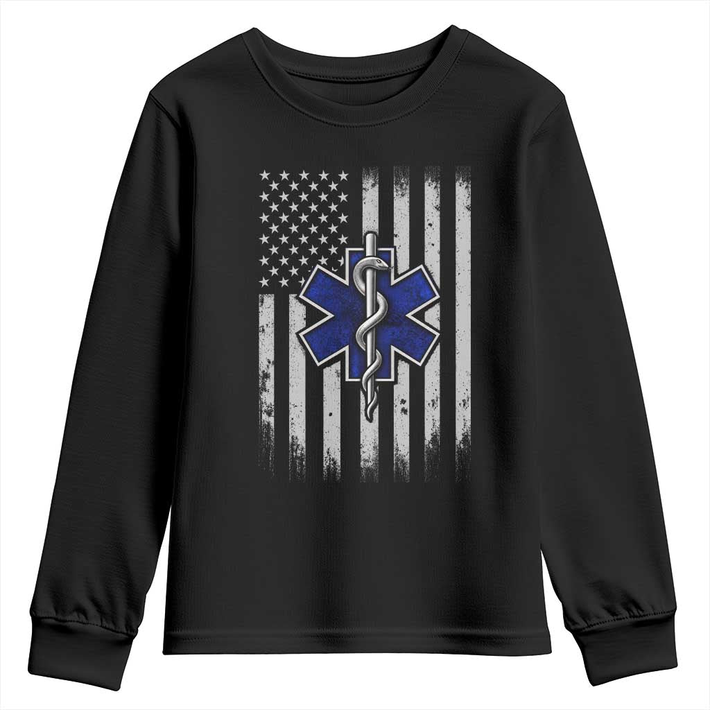 Patriotic EMS EMT Star of Life Youth Sweatshirt Vintage Paramedic American Flag Emergency First Responders