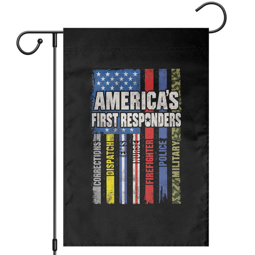 Americas First Responders Garden Flag Corrections Dispatch EMS Nurse Firefighter Police Military US Flag