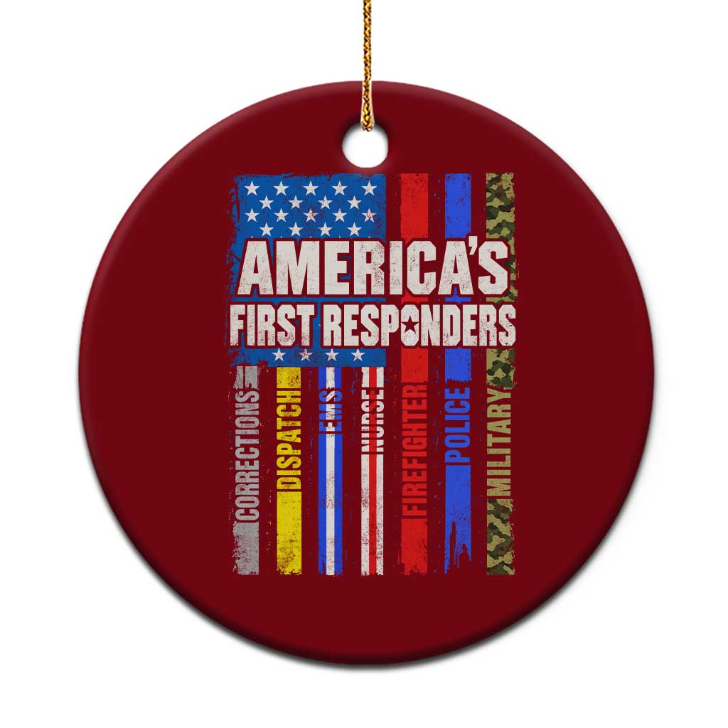 Americas First Responders Ceramic Ornament Corrections Dispatch EMS Nurse Firefighter Police Military US Flag
