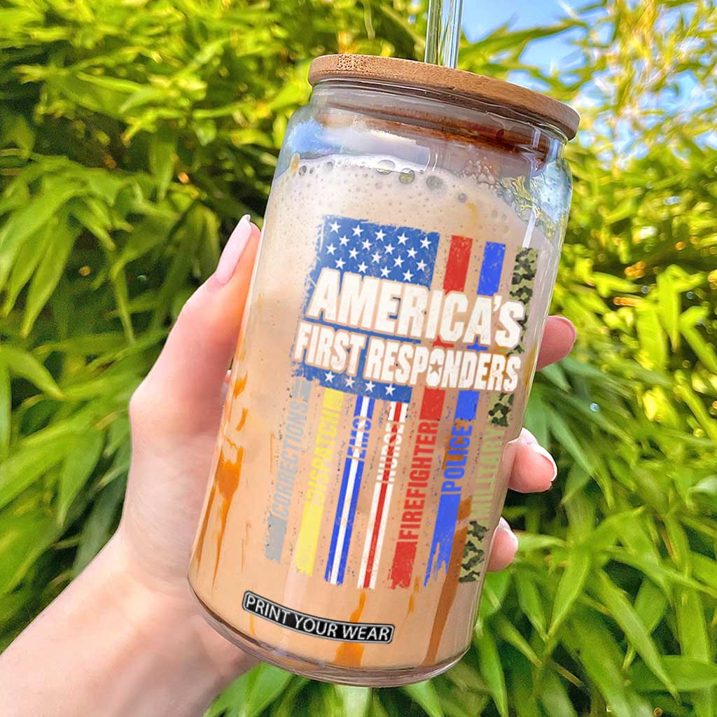 Americas First Responders Glass Can Corrections Dispatch EMS Nurse Firefighter Police Military US Flag