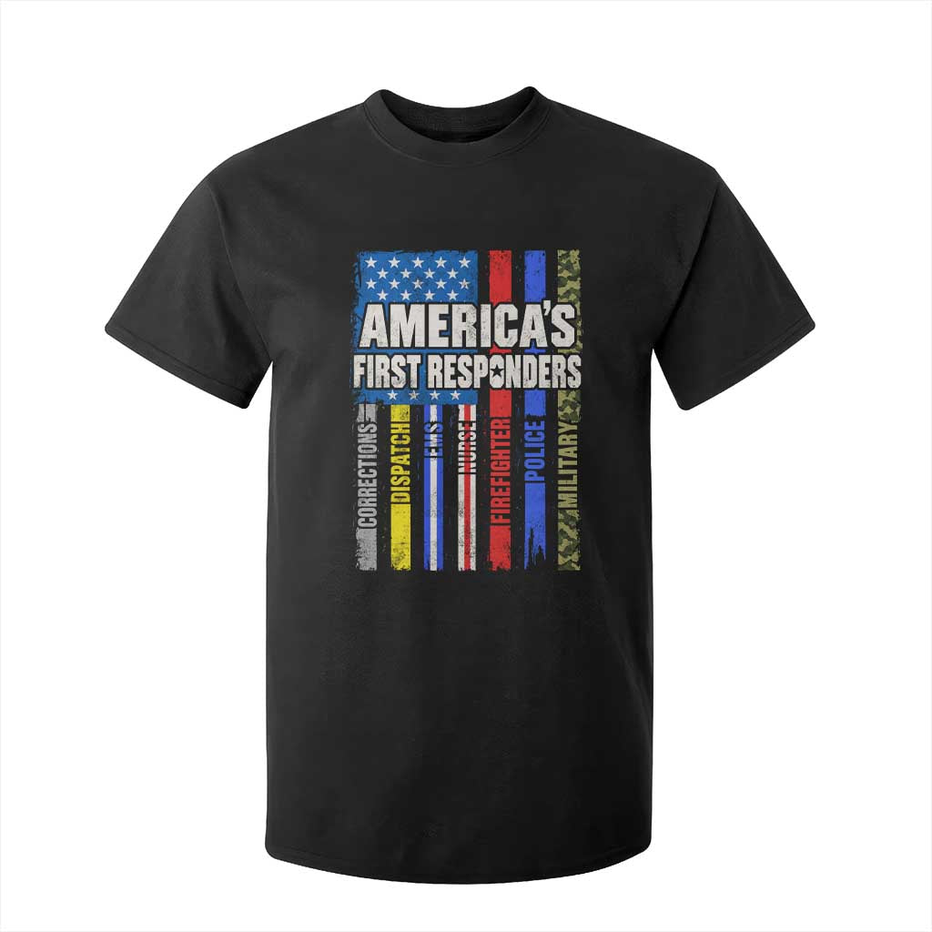 Americas First Responders T Shirt For Kid Corrections Dispatch EMS Nurse Firefighter Police Military US Flag
