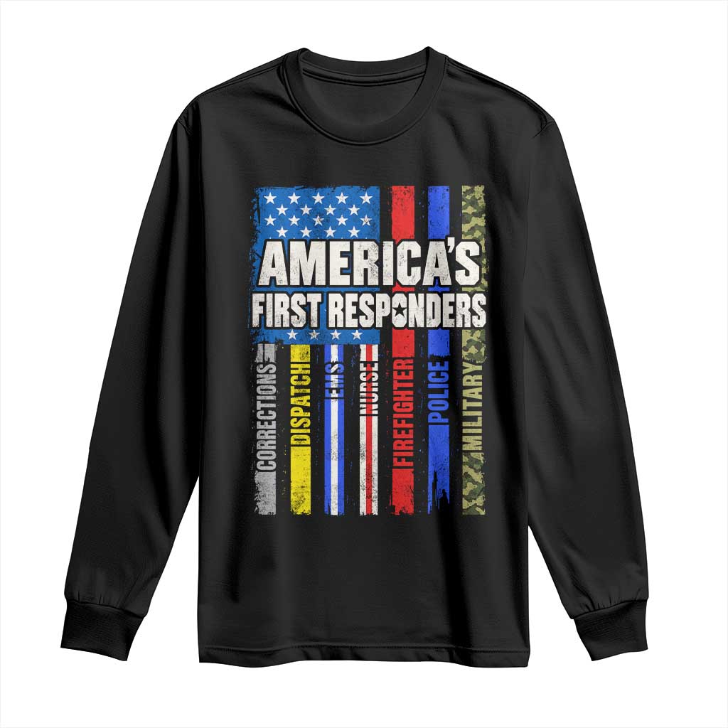 Americas First Responders Long Sleeve Shirt Corrections Dispatch EMS Nurse Firefighter Police Military US Flag