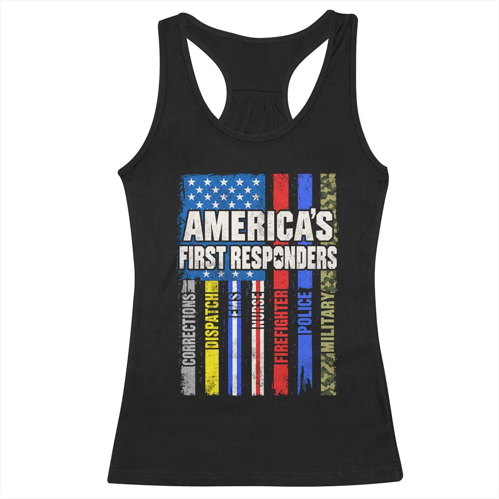 Americas First Responders Racerback Tank Top Corrections Dispatch EMS Nurse Firefighter Police Military US Flag