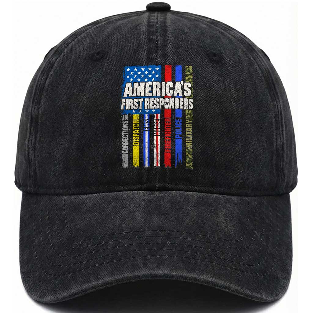 Americas First Responders Washed Cotton Baseball Cap Corrections Dispatch EMS Nurse Firefighter Police Military US Flag