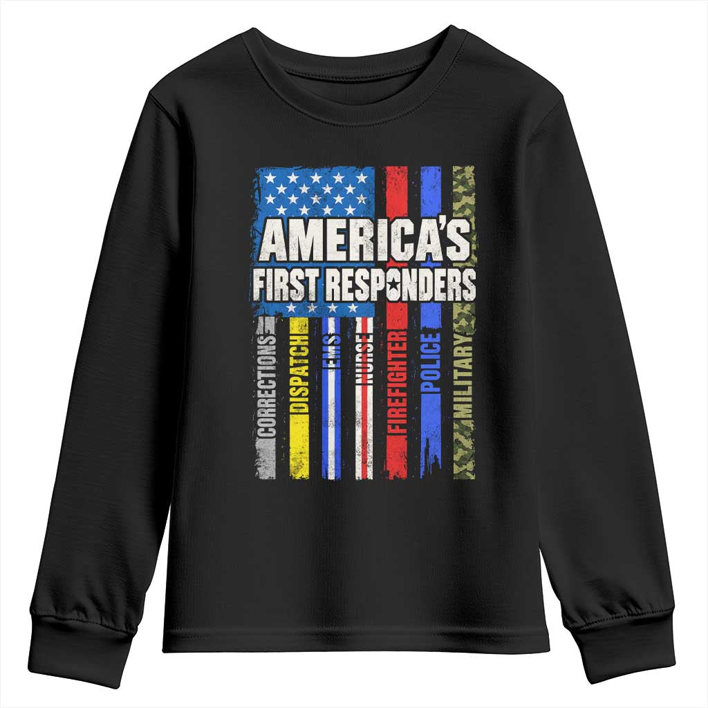 Americas First Responders Youth Sweatshirt Corrections Dispatch EMS Nurse Firefighter Police Military US Flag