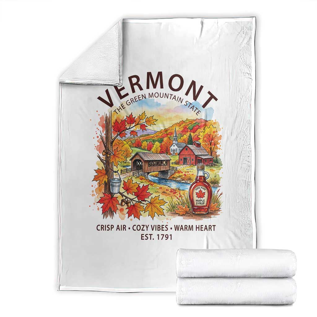Vermont Fall Foliage Throw Blanket The Green Mountain State Est 1791 Crisp Air Cozy Vibes Warm Heart