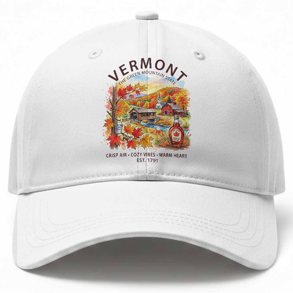 Vermont Fall Foliage Baseball Cap The Green Mountain State Est 1791 Crisp Air Cozy Vibes Warm Heart