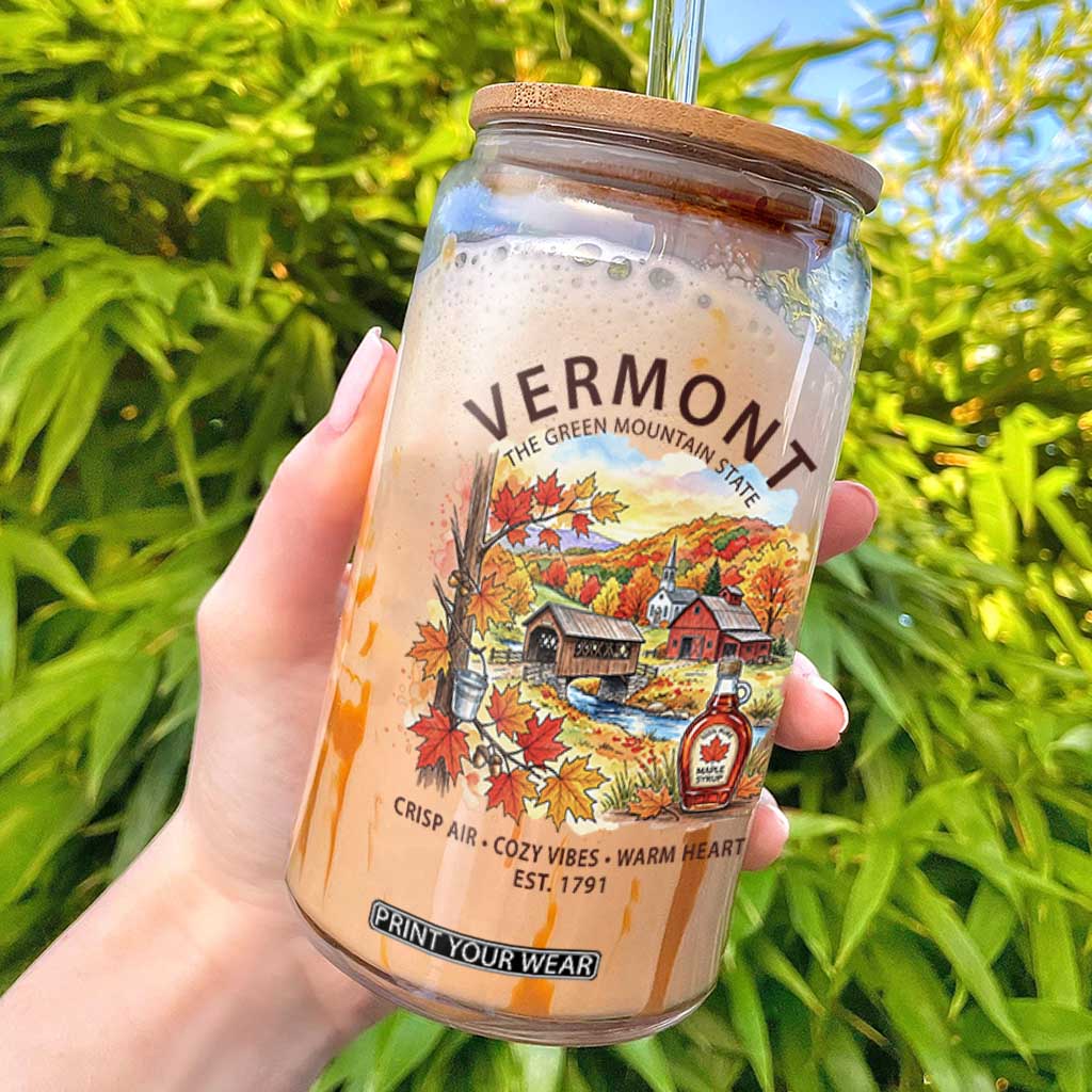 Vermont Fall Foliage Glass Can The Green Mountain State Est 1791 Crisp Air Cozy Vibes Warm Heart