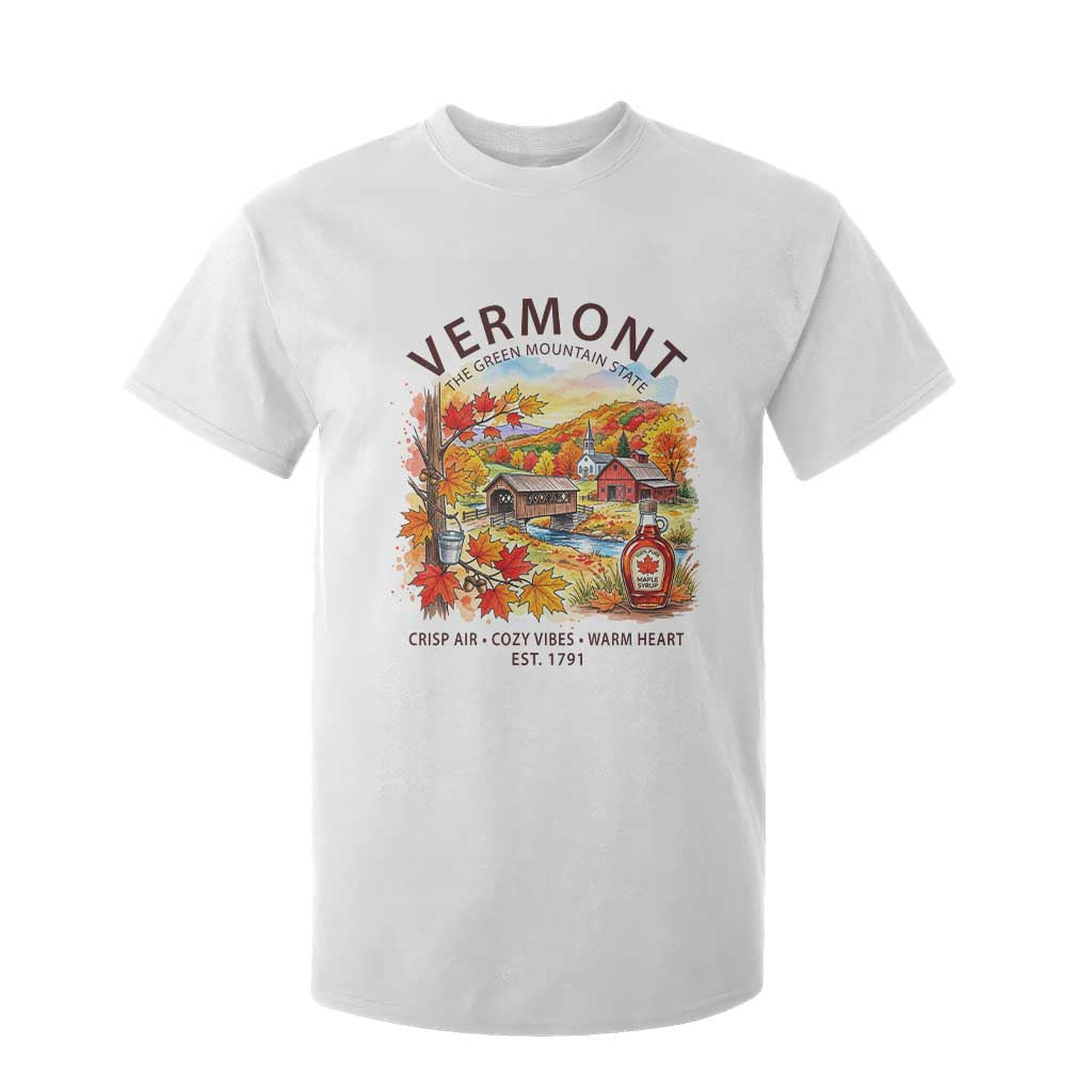 Vermont Fall Foliage T Shirt For Kid The Green Mountain State Est 1791 Crisp Air Cozy Vibes Warm Heart