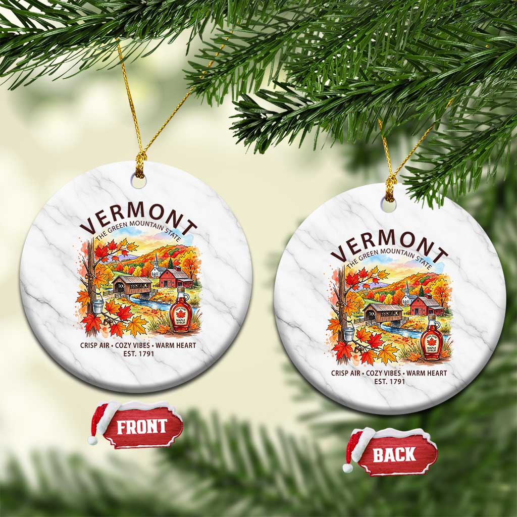 Vermont Fall Foliage Ceramic Ornament The Green Mountain State Est 1791 Crisp Air Cozy Vibes Warm Heart