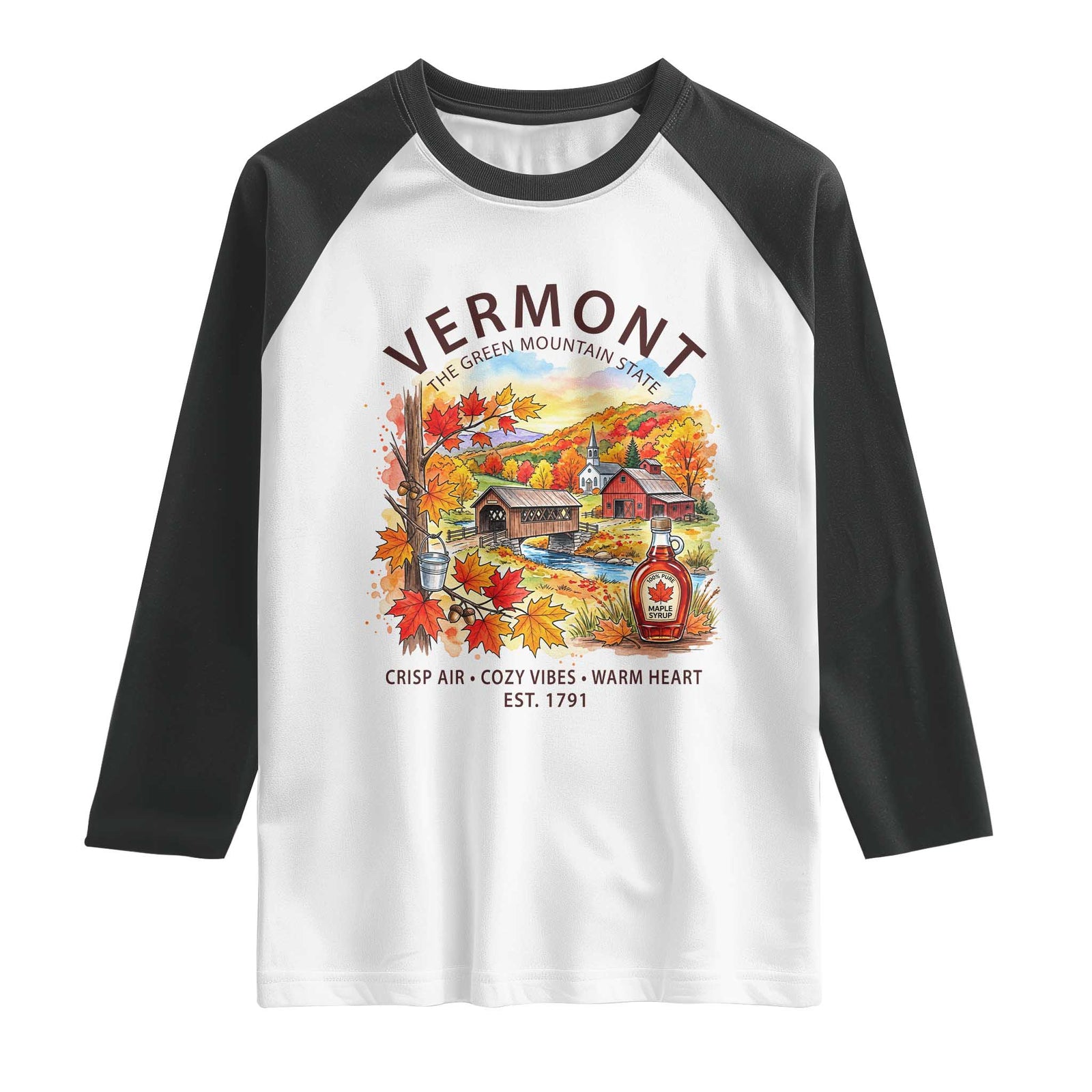 Vermont Fall Foliage Raglan Shirt The Green Mountain State Est 1791 Crisp Air Cozy Vibes Warm Heart