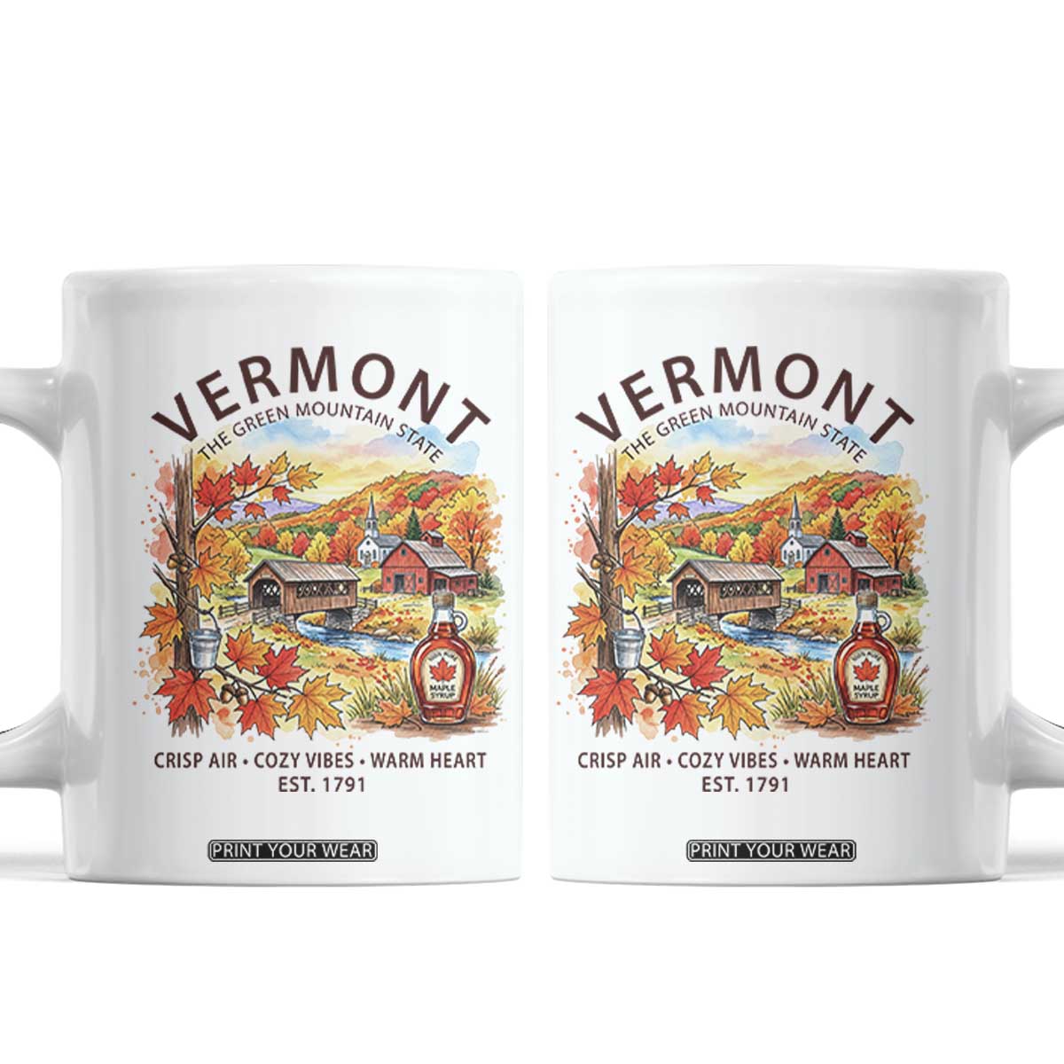 Vermont Fall Foliage Coffee Mug The Green Mountain State Est 1791 Crisp Air Cozy Vibes Warm Heart