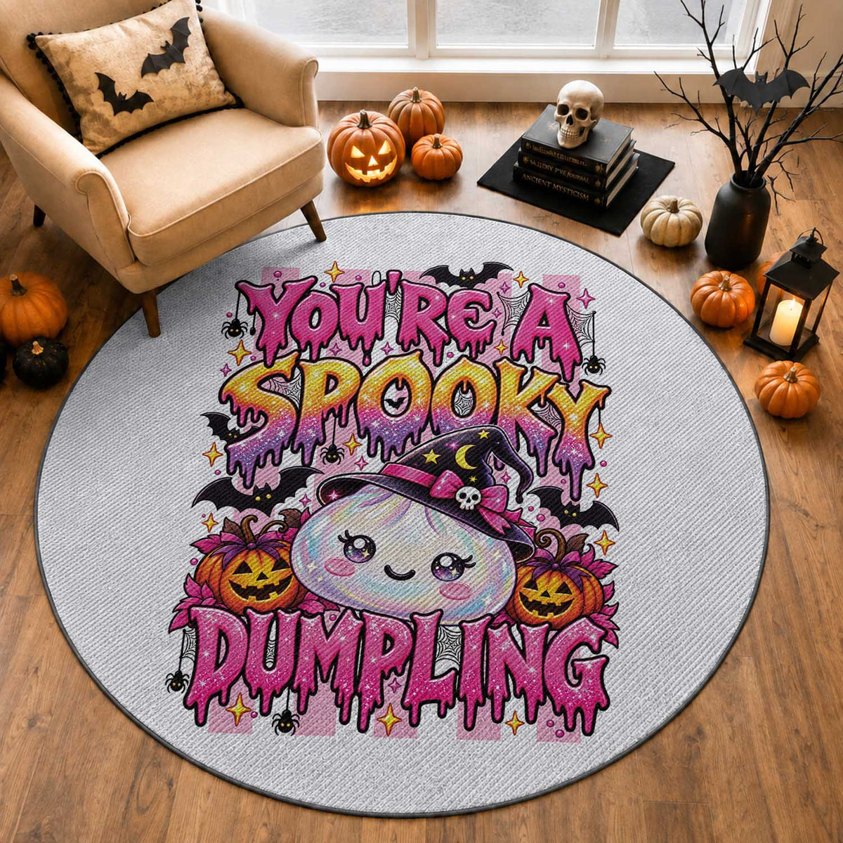 You Are A Spooky Dumpling Halloween Round Rug Kawaii Glitter Dim Sum Food Squishy