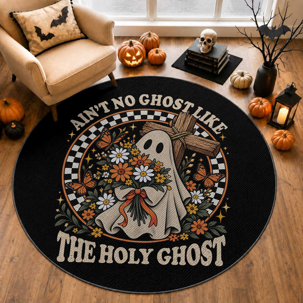 Aint No Ghost Like The Holy Ghost Round Rug Funny Christian Halloween