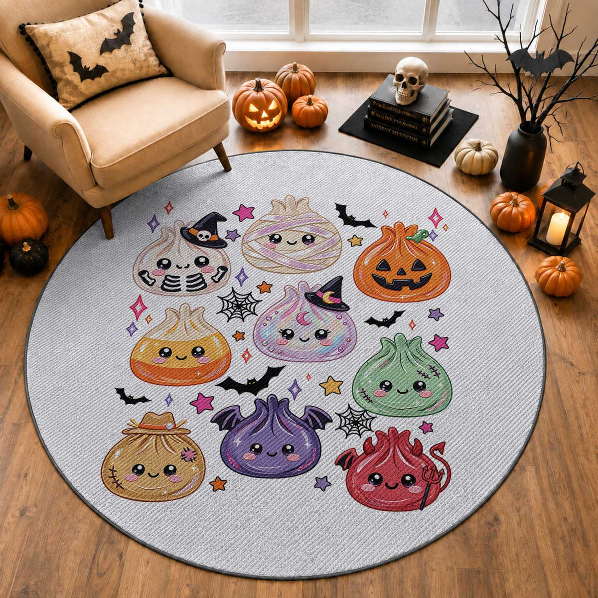 Glitter Dumpling Halloween Round Rug Kawaii Food Squishy Dim Sum