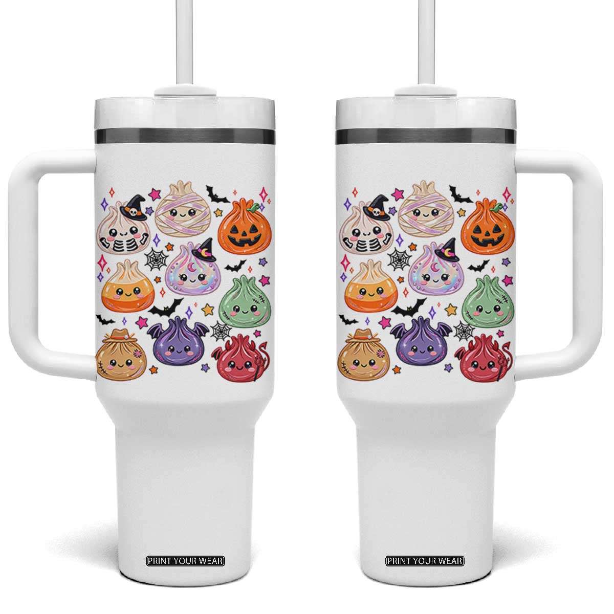 Glitter Dumpling Halloween Tumbler With Handle Kawaii Food Squishy Dim Sum