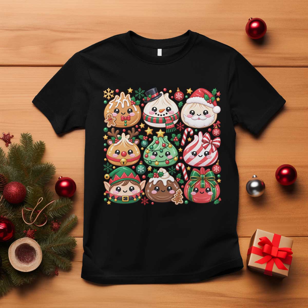 Cute Squishy Christmas Glitter Dumpling T Shirt Festive Kawaii Dim Sum