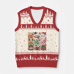 Cute Squishy Xmas Glitter Dumpling V-Neck Knit Sweater Vest Festive Kawaii Dim Sum