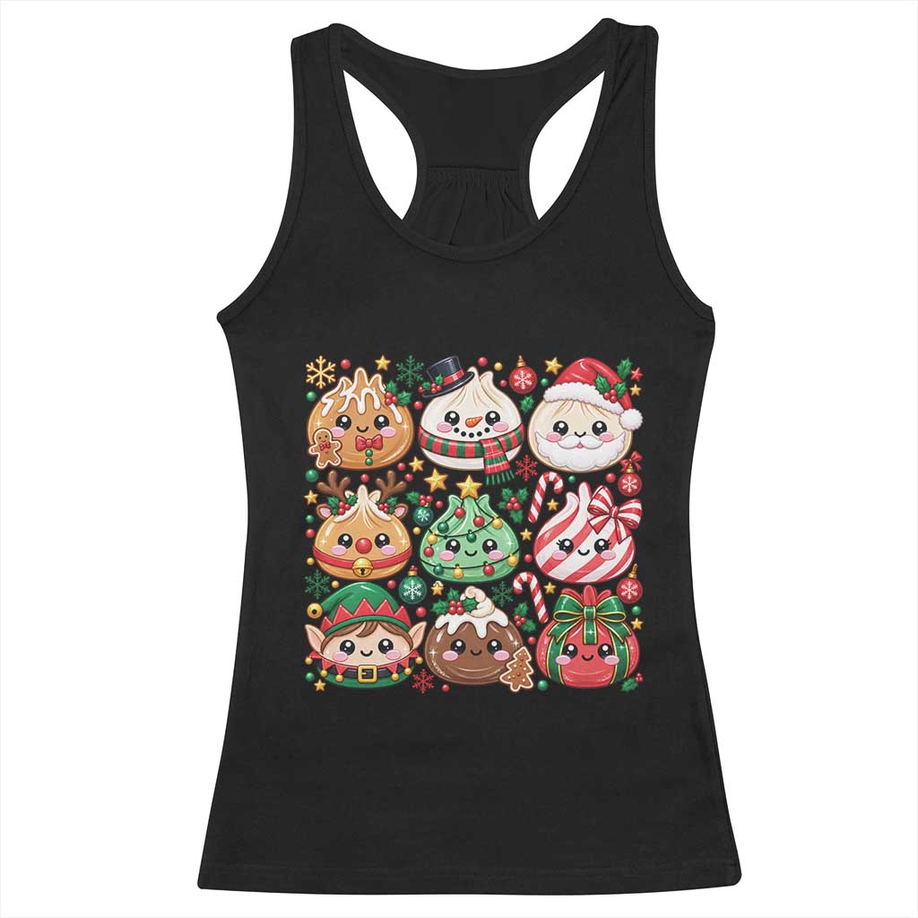 Cute Squishy Christmas Glitter Dumpling Racerback Tank Top Festive Kawaii Dim Sum