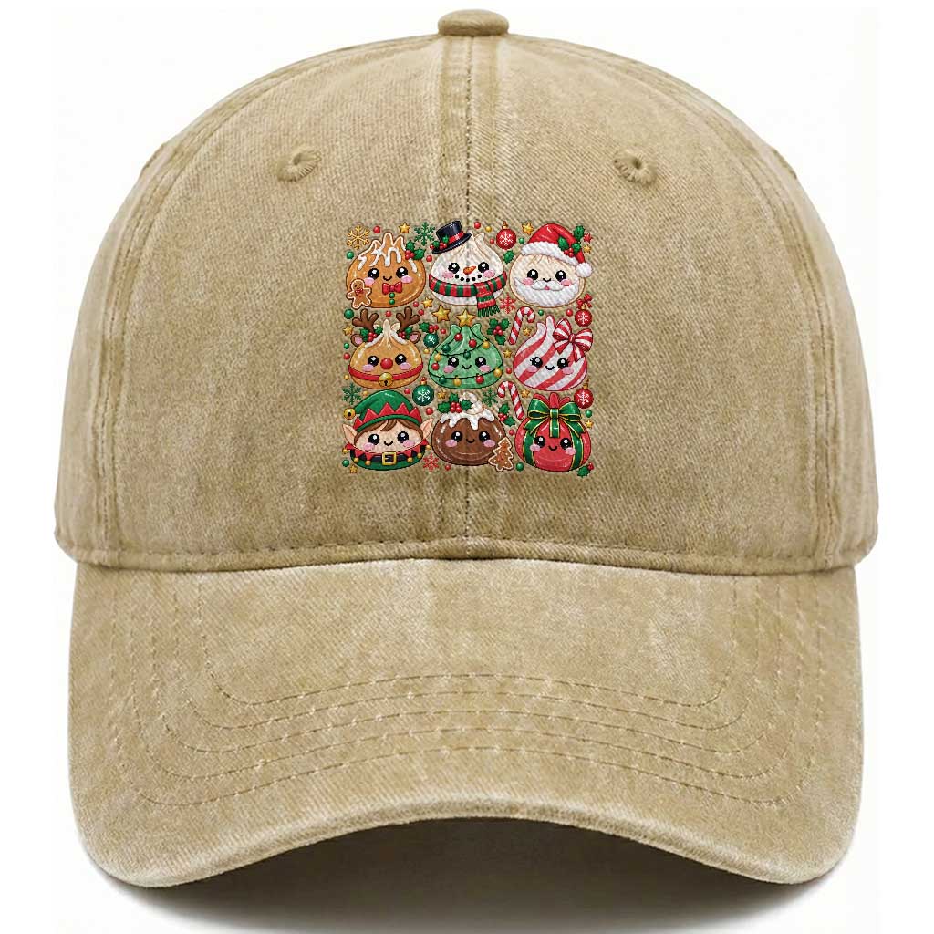 Cute Squishy Christmas Glitter Dumpling Washed Cotton Baseball Cap Festive Kawaii Dim Sum