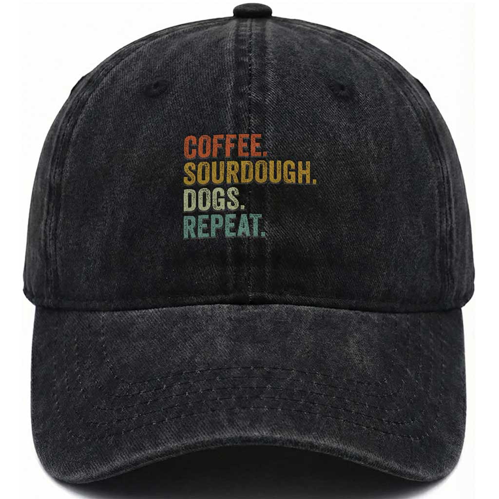 Coffee Sourdough Dogs Repeat Washed Cotton Baseball Cap Funny Baker Bread Making
