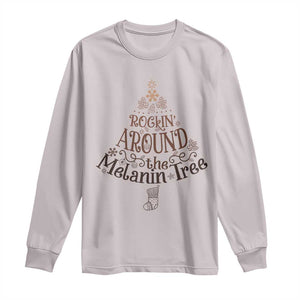 Christmas African American Long Sleeve Shirt Rockin' Around The Melanin Tree Xmas TS11 Ice Gray Print Your Wear