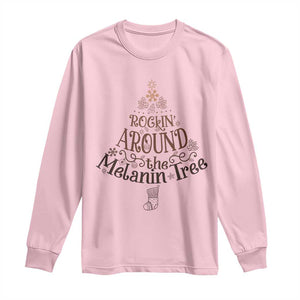 Christmas African American Long Sleeve Shirt Rockin' Around The Melanin Tree Xmas TS11 Light Pink Print Your Wear