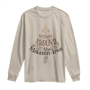 Christmas African American Long Sleeve Shirt Rockin' Around The Melanin Tree Xmas TS11 Sand Print Your Wear