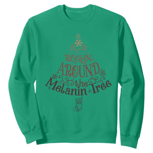 Christmas African American Sweatshirt Rockin' Around The Melanin Tree Xmas TS11 Irish Green Print Your Wear