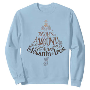 Christmas African American Sweatshirt Rockin' Around The Melanin Tree Xmas TS11 Light Blue Print Your Wear