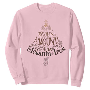 Christmas African American Sweatshirt Rockin' Around The Melanin Tree Xmas TS11 Light Pink Print Your Wear