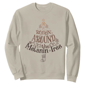 Christmas African American Sweatshirt Rockin' Around The Melanin Tree Xmas TS11 Sand Print Your Wear