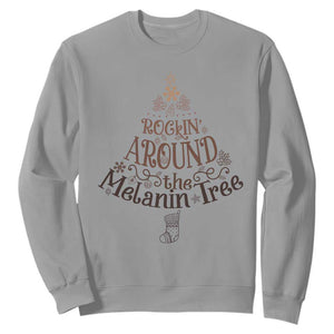 Christmas African American Sweatshirt Rockin' Around The Melanin Tree Xmas TS11 Sport Gray Print Your Wear