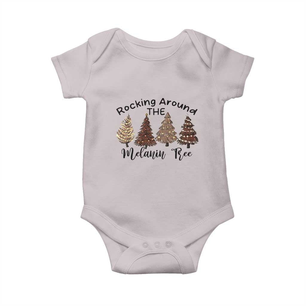 Christmas African American Baby Onesie Rocking Around The Melanin Tree Xmas Tree TS11 Ice Gray Print Your Wear