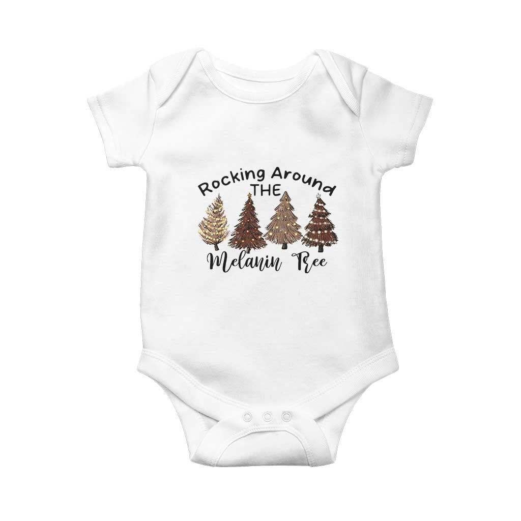 Christmas African American Baby Onesie Rocking Around The Melanin Tree Xmas Tree TS11 White Print Your Wear