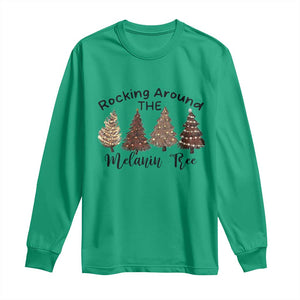 Christmas African American Long Sleeve Shirt Rocking Around The Melanin Tree Xmas Tree TS11 Irish Green Print Your Wear