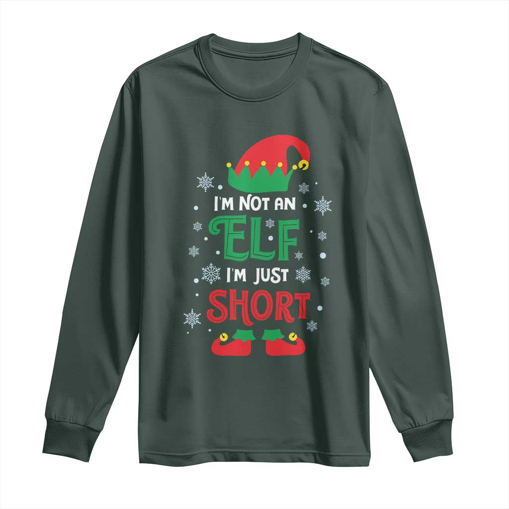 Funny Christmas Elf Long Sleeve Shirt I'm Not An Elf I'm Just Short Snowflakes TS11 Dark Forest Green Print Your Wear