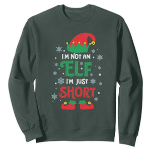 Funny Christmas Elf Sweatshirt I'm Not An Elf I'm Just Short Snowflakes TS11 Dark Forest Green Print Your Wear