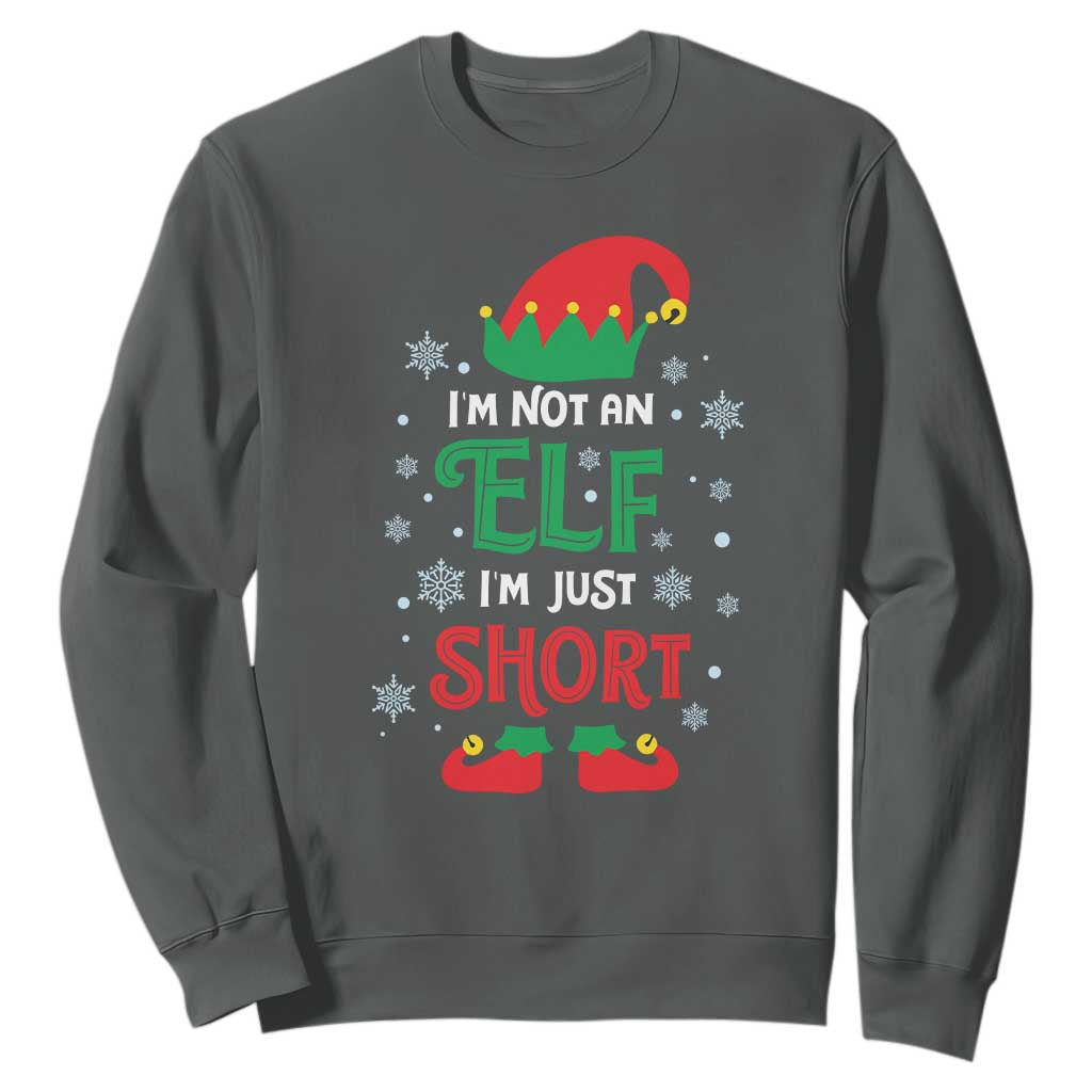 Funny Christmas Elf Sweatshirt I'm Not An Elf I'm Just Short Snowflakes TS11 Dark Heather Print Your Wear
