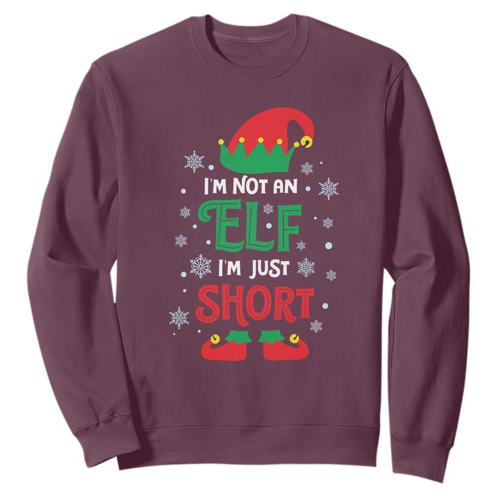Funny Christmas Elf Sweatshirt I'm Not An Elf I'm Just Short Snowflakes TS11 Maroon Print Your Wear