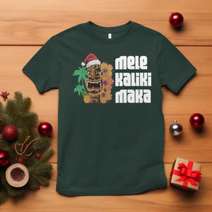 Christmas In Hawaii T Shirt Mele Kalikimaka Tiki Hibiscus Flower Santa Hat TS11 Dark Forest Green Print Your Wear