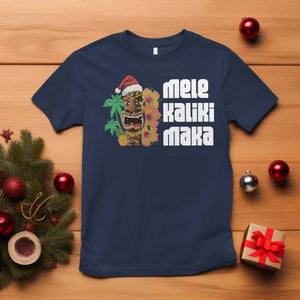 Christmas In Hawaii T Shirt Mele Kalikimaka Tiki Hibiscus Flower Santa Hat TS11 Navy Print Your Wear